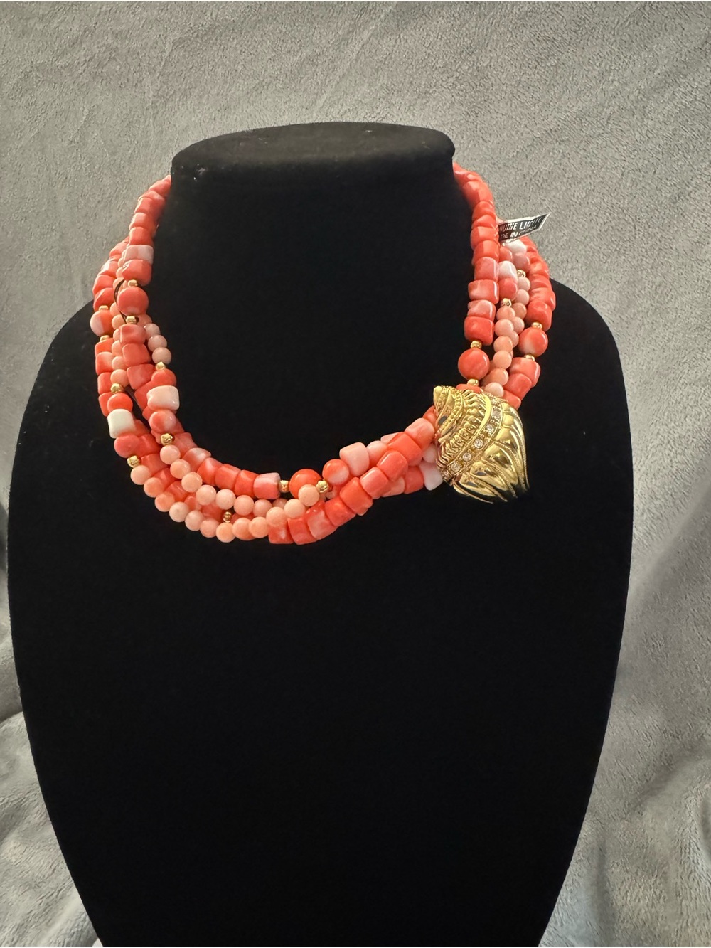 Kenneth J Lane for Avon VTG Multi-Strand Coral Bead Necklace with Gold Accent